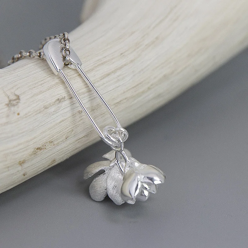 

INATURE Vintage Jasmine Flower Pendant Necklace Women 925 Sterling Silver Choker Necklaces Jewelry