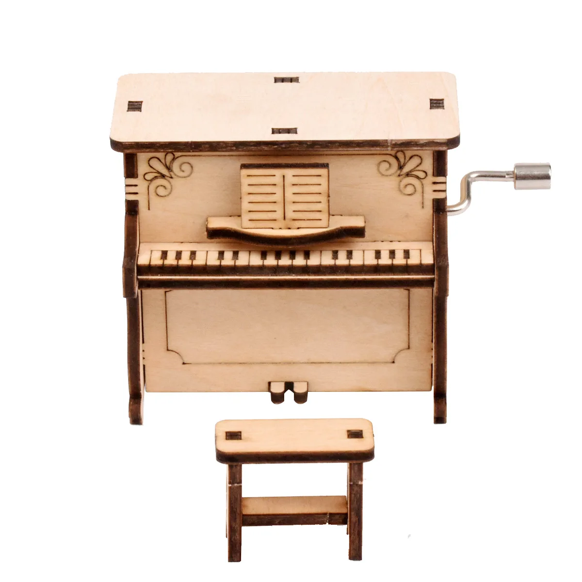 

3D wooden puzzle piano shape wooden hand-cranked music box DIY gift