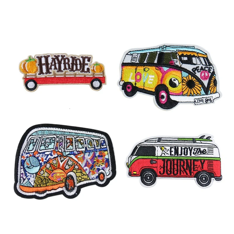 Нашивки с вышивкой утюгом на тему прекрасного путешествия по автобусу нашивки