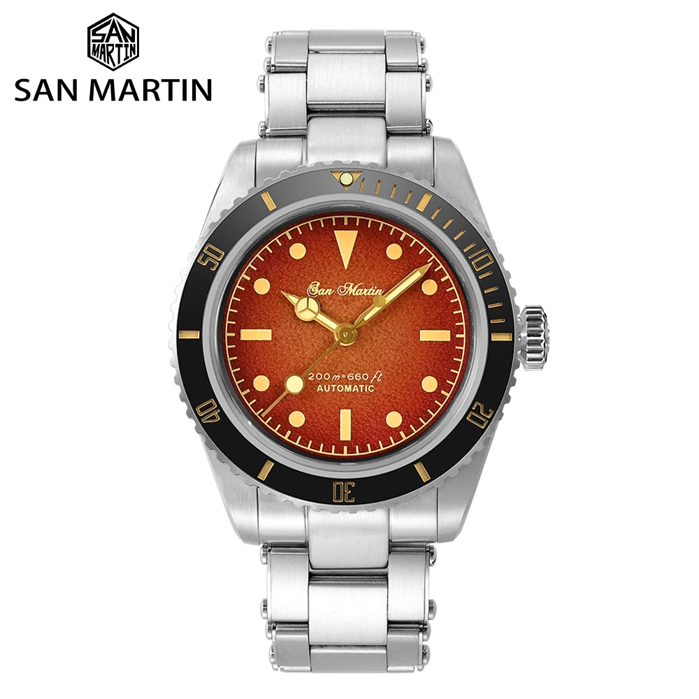 

San Martin Watch 38mm Vintage 6200 Retro Water Ghost Luxury Sapphire YN55A Men Automatic Mechanical Diver Watches 20Bar Relojes