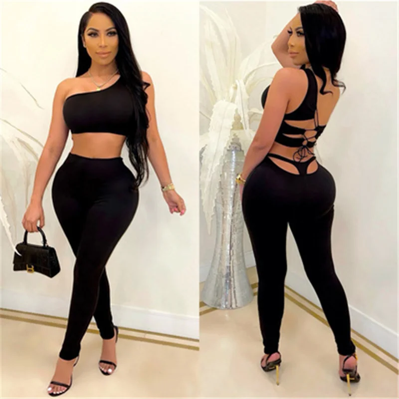 Все Черный косым воротником без рукавов MKT и брюки Комплект из 2 предметов на