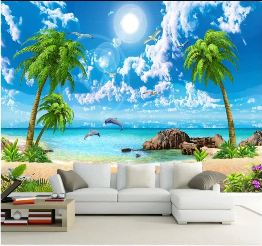 

Индивидуальные обои 8d HD, красивая мечта, вид на море, кокосовое дерево, пляжный пейзаж, живопись, фон для телевизора, покрытие стен