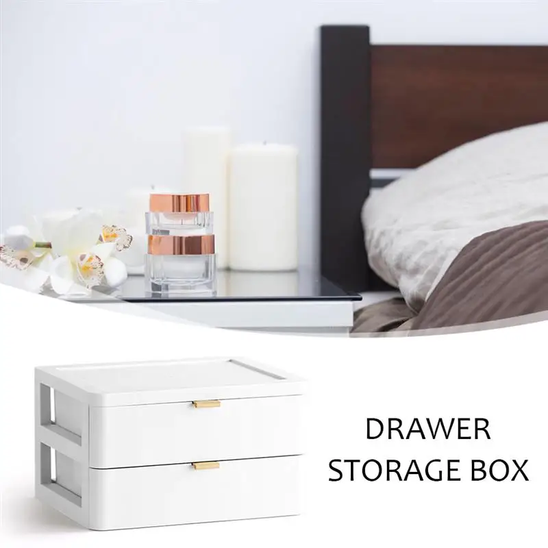 

Drawer Storage Box 2 Tier Cosmetic Stationery Organizer Multifuncation Desktop Plastic Dustproof Storage Container for homeoffic