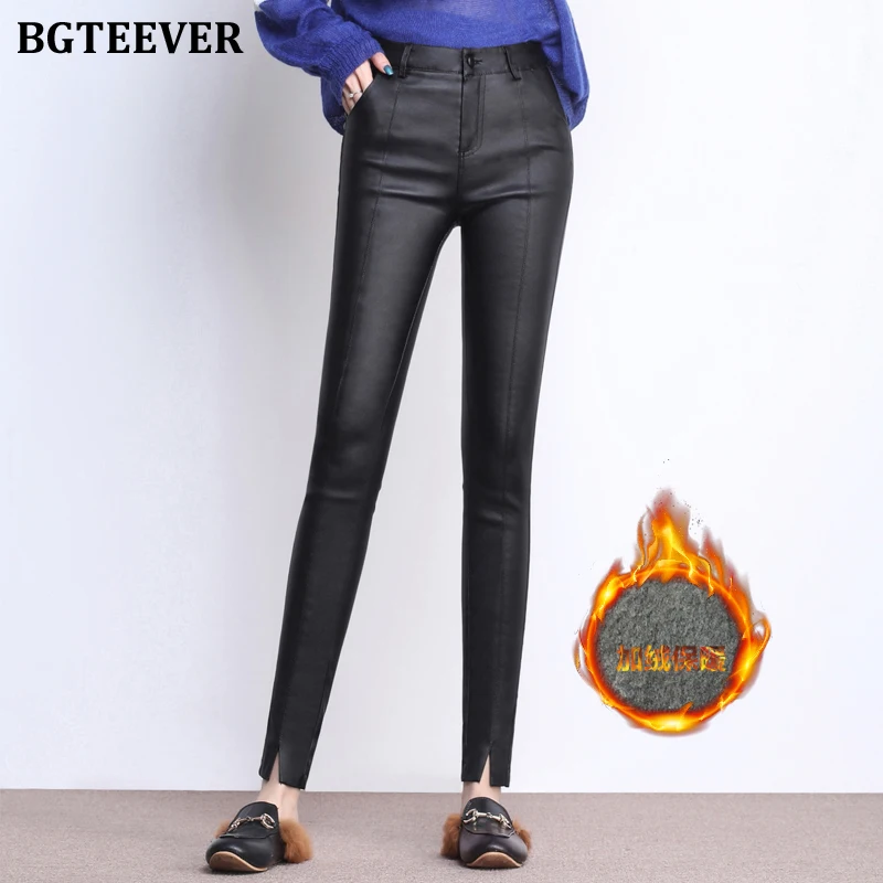 BGTEEVER размера плюс обтягивающие зимние женские штаны из искусственной кожи