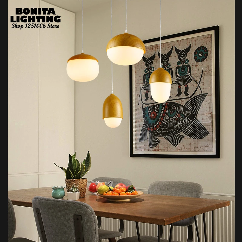 Lámpara de cristal colgante de bellota y setas pequeñas, bola lechosa, cristal de grano de madera, lámpara colgante moderna, luz led piña Colgante