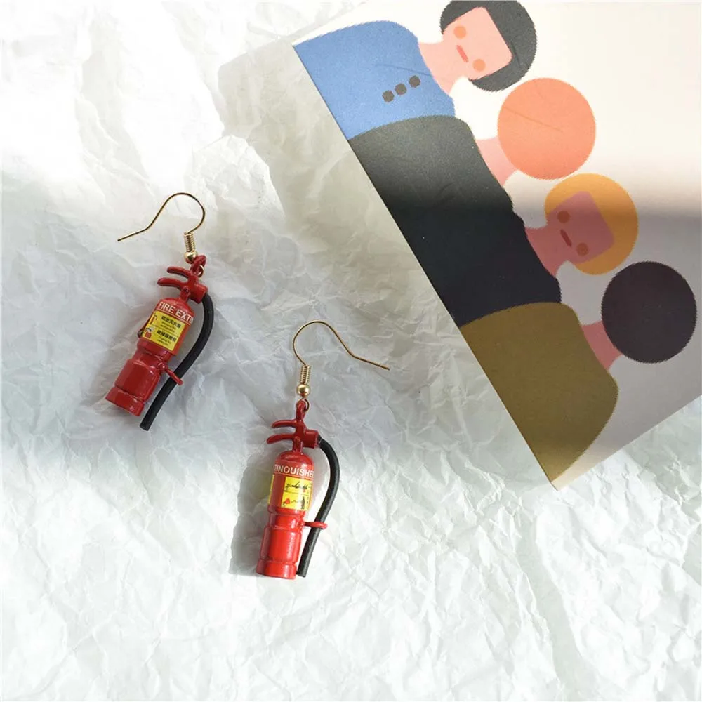 Personality Creative Simulation Fire Extinguisher Model Earrings Female Fun Punk Style Temperament Pendant Accessories | Украшения и
