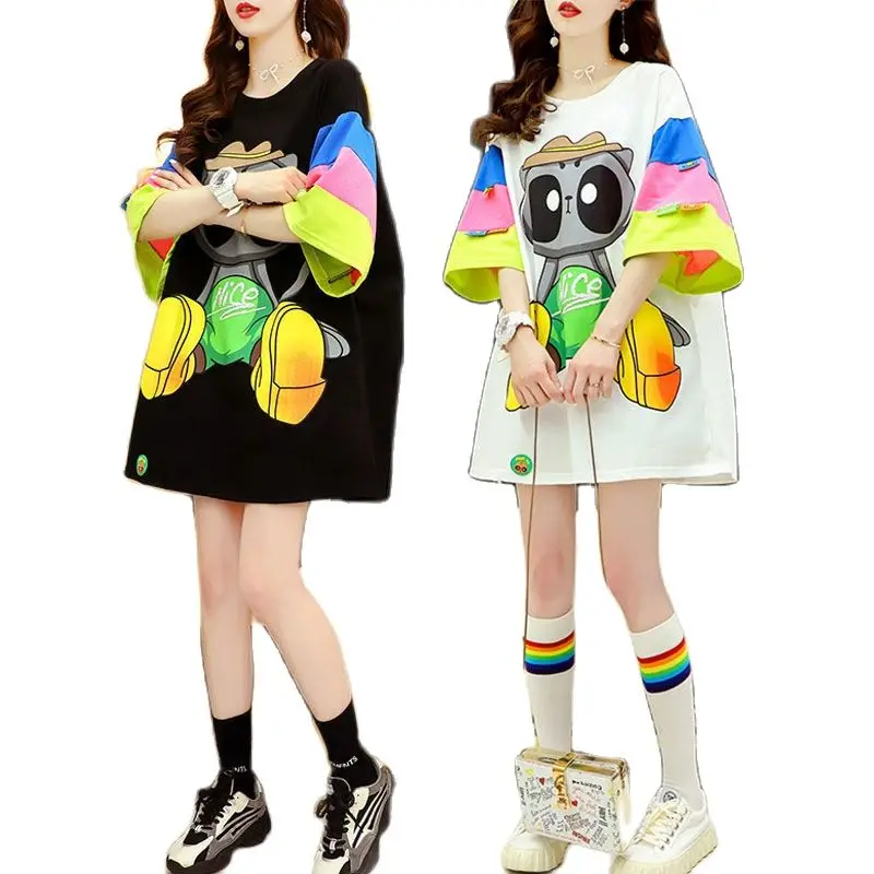 

Cartoon Short Sleeve T-shirt Women's Long 2021 New Summer Loose Shirt Top