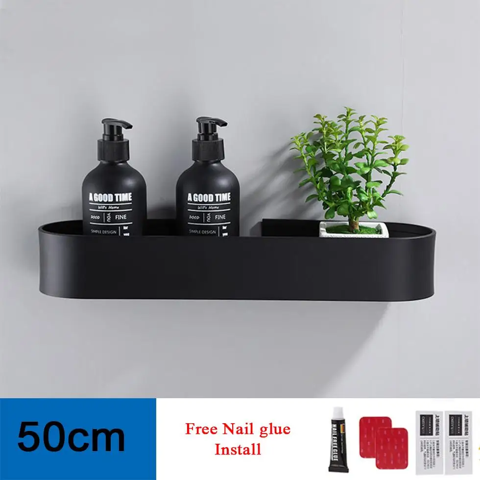 

Black Bathroom Shelf 30-50cm Lenght Kitchen Wall Shelves Shower Basket Storage Rack Towel Bar Robe Hooks Bathroom Accessories