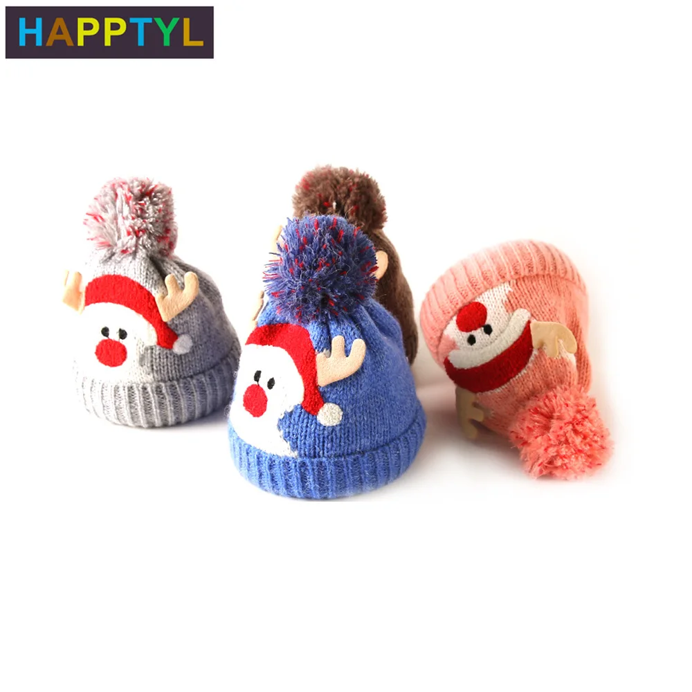 HAPPTYL 1 шт зимняя детская теплая шапка шапки Санта Клаус вязаный шарик шапочка для