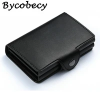 bycobecy pu leather cardholder aluminum double boxes credit card holder anti theft rfid id card case business new short purse