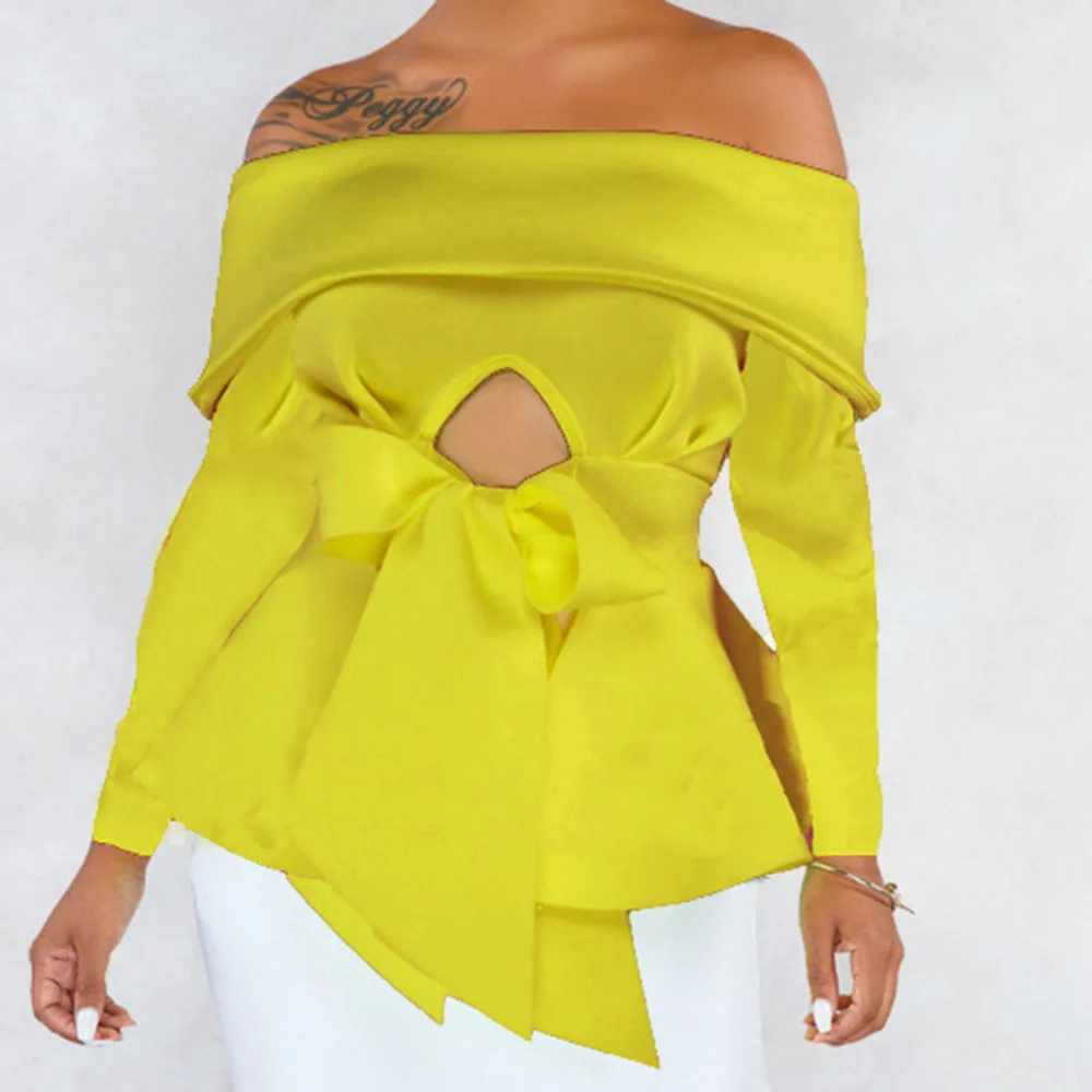 Осень Зима с открытыми плечами длинным рукавом Блузка Сексуальная для женщин