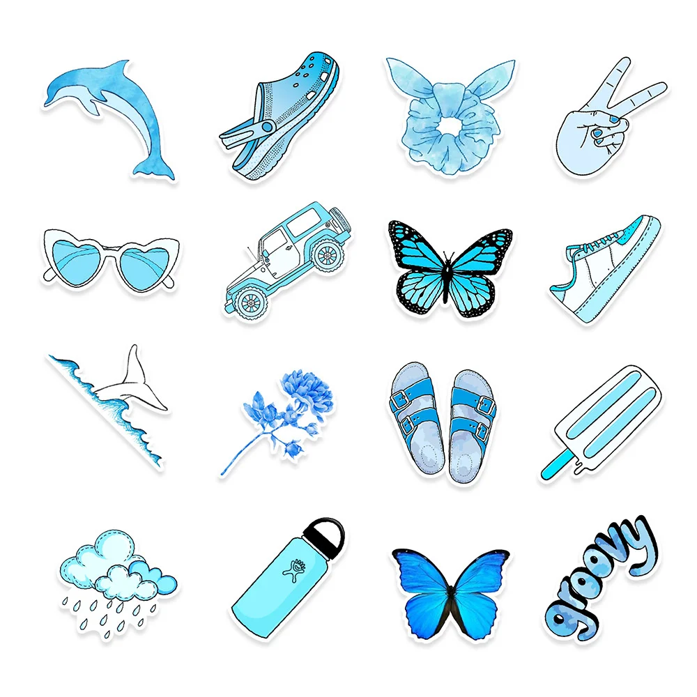 103050pcs new blue small fresh graffiti stickers car trunk mobile phone water cup waterproof stickers wholesale free global shipping