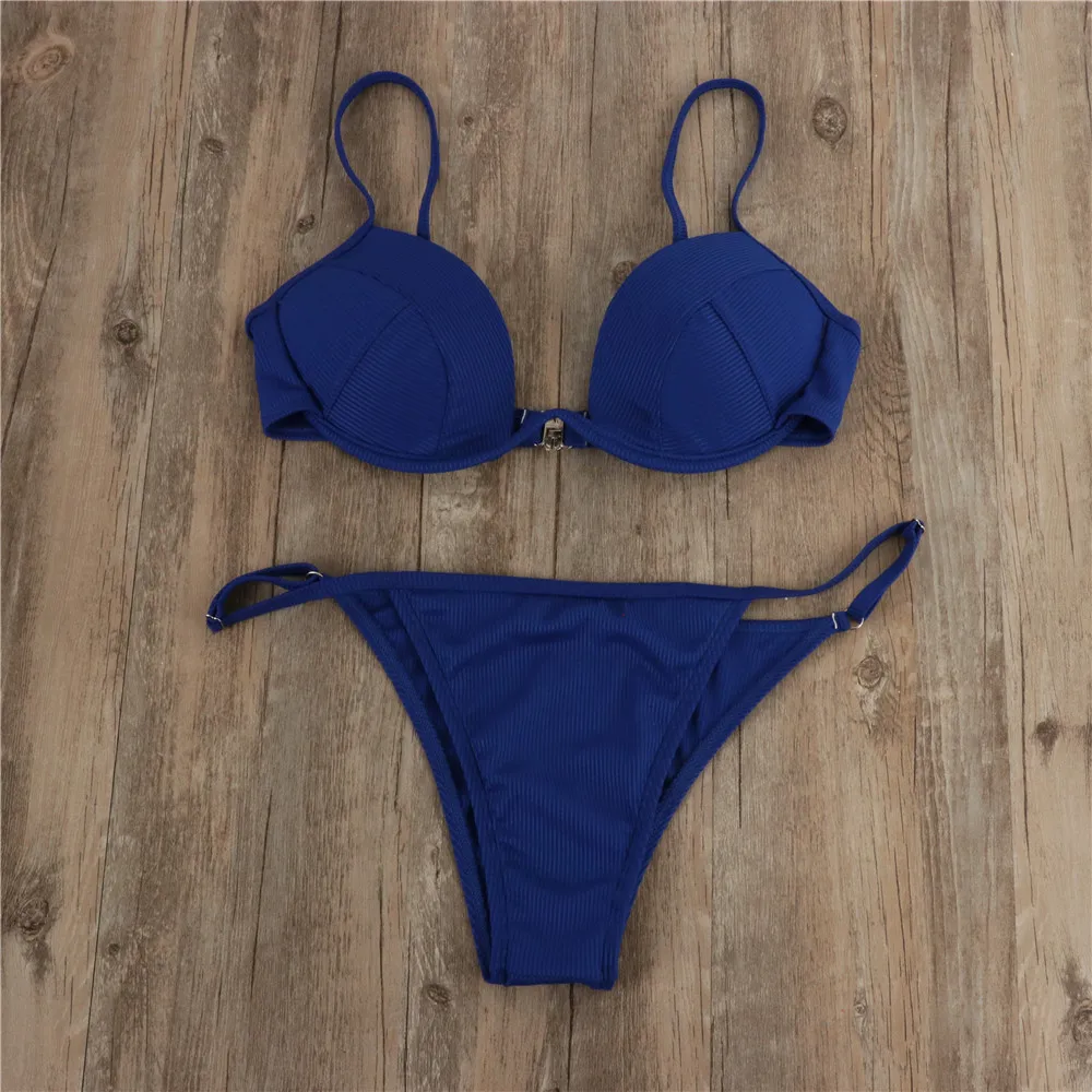 

ZQLZ 2021 Solid Color Low Waist Bikini Set Two Pieces Deep V Brazilian Beachwear Biquini Summer Holiday Split Push Up Swimwear