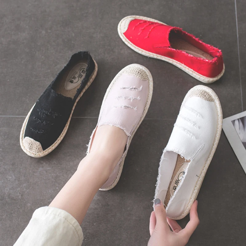 Женские парусиновые кроссовки белые Эспадрильи на плоской подошве Модные