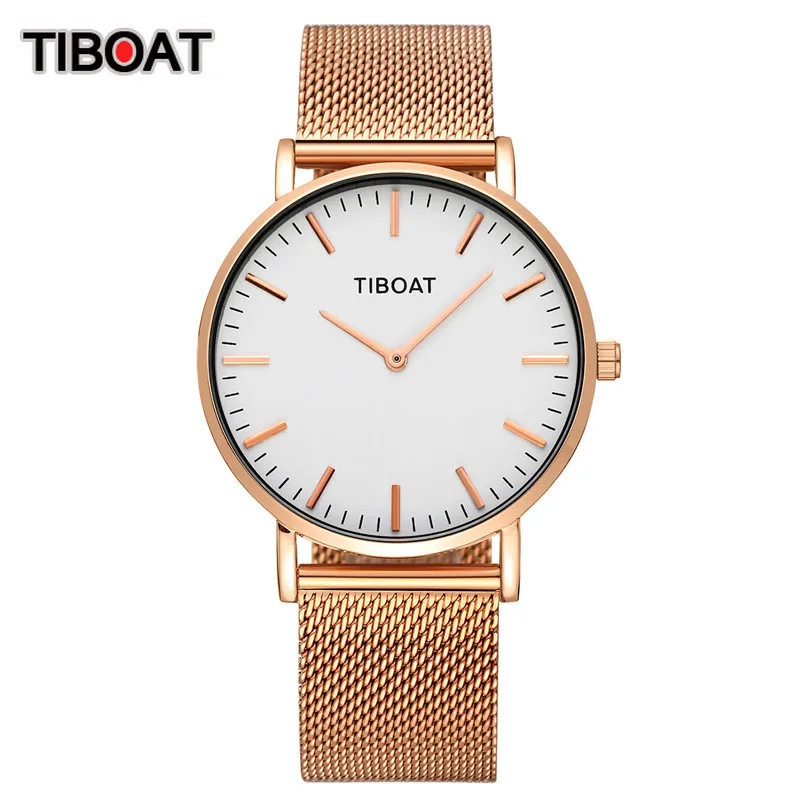 TIBOAT, высокое качество, женские часы, Роскошные, Япония, кварцевый механизм, нержавеющая сталь, розовое золото, водонепроницаемые наручные часы, relogio feminino - Цвет: rose gold white
