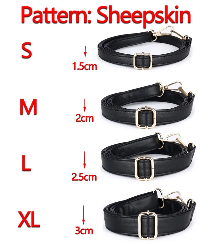 sheepskin black Длинная регулируемая черная сумка ремешок Diy Замена PU кожаные сумки на ремне, ремни для сумок, кошельки(4 металлических цвета - Цвет: sheepskin black