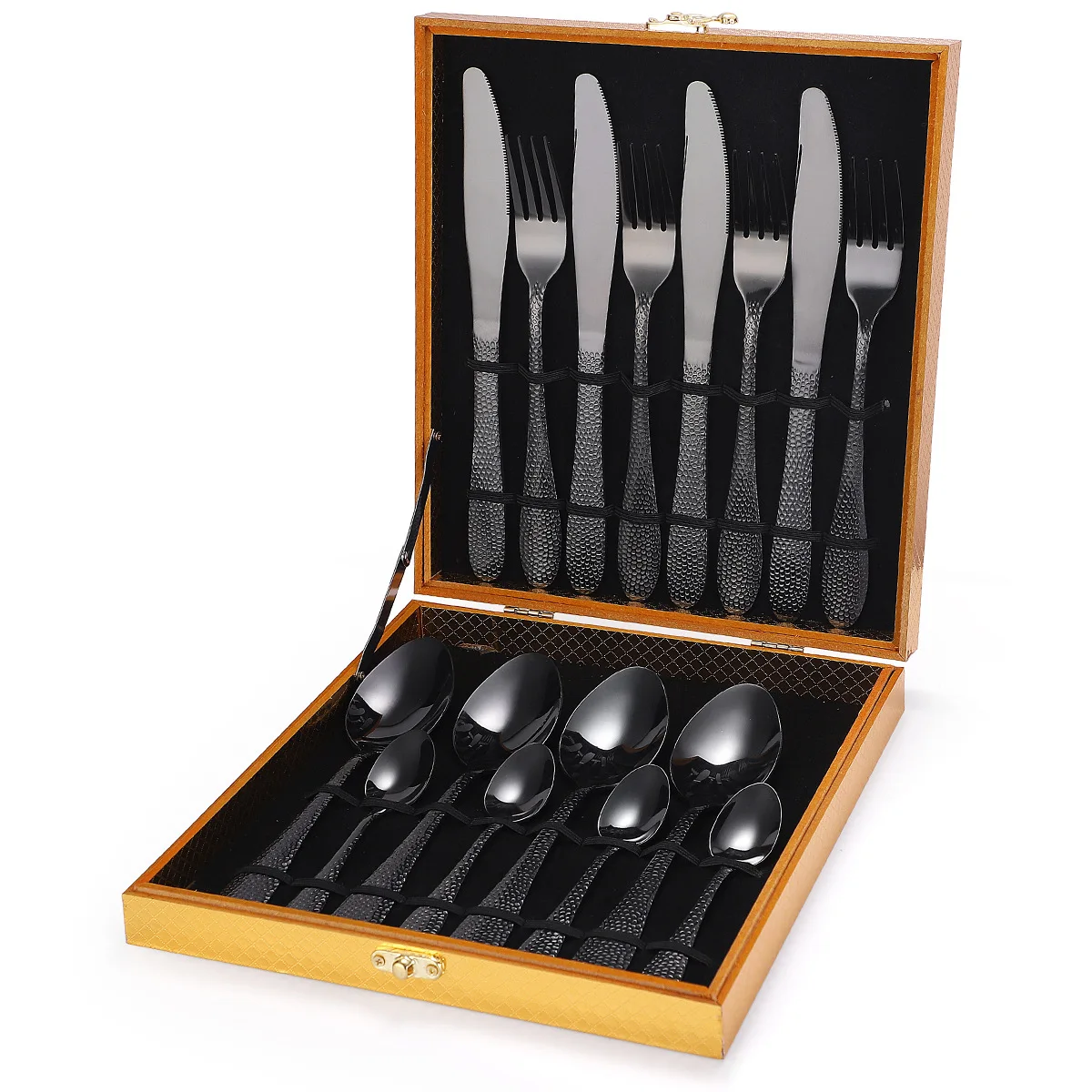 

Black Cutlery Tableware Set Stainless Steel Fork Spoon Knife Set Kitchen Dinner Dinnerware Set The Forks Spoons Knifes Gift Box