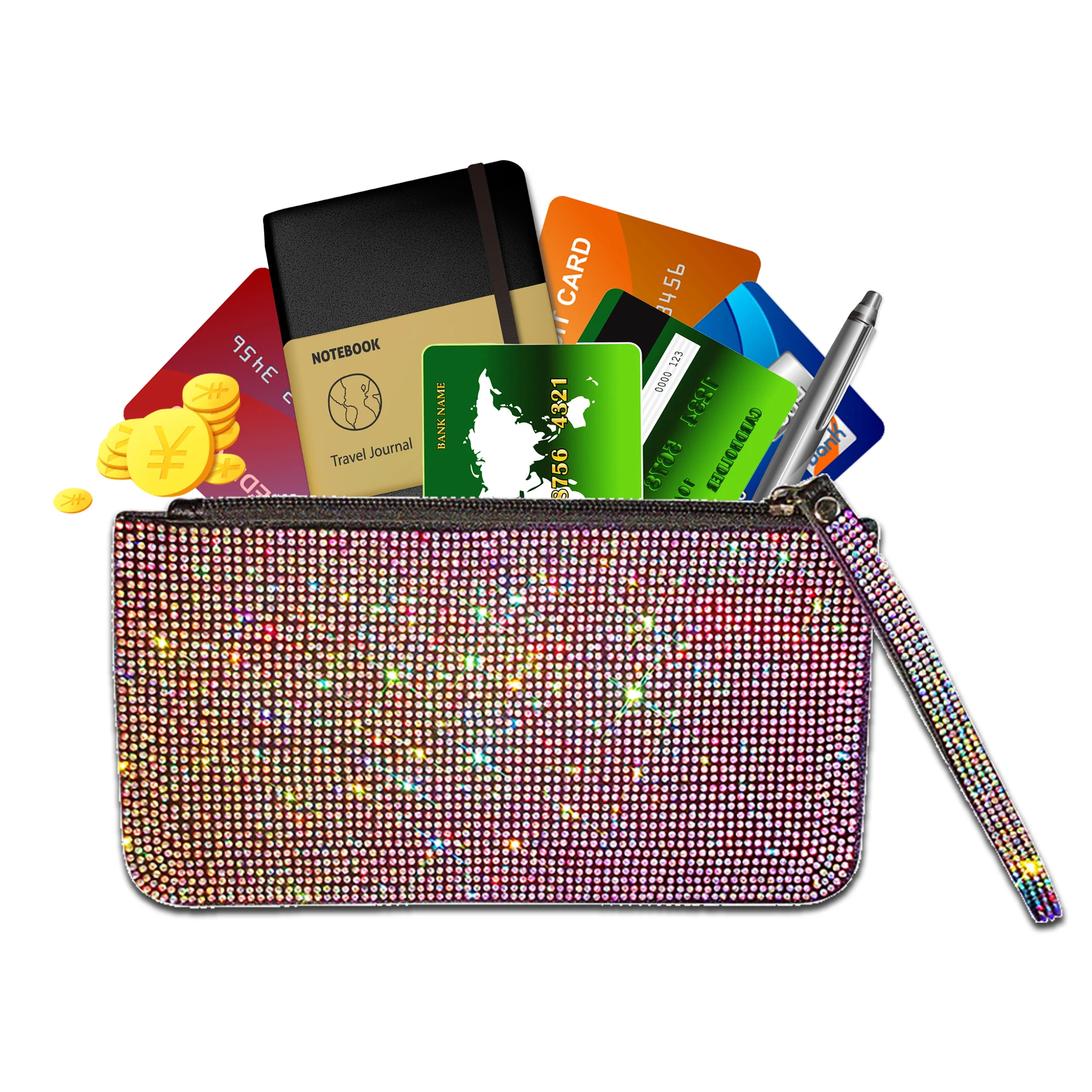 Crystal Zipper Change Purse Wallet,Double-sided crystal diamond Zip Coin Pouch Travel Purse,girls mini Cosmetic Bag,perfect gift