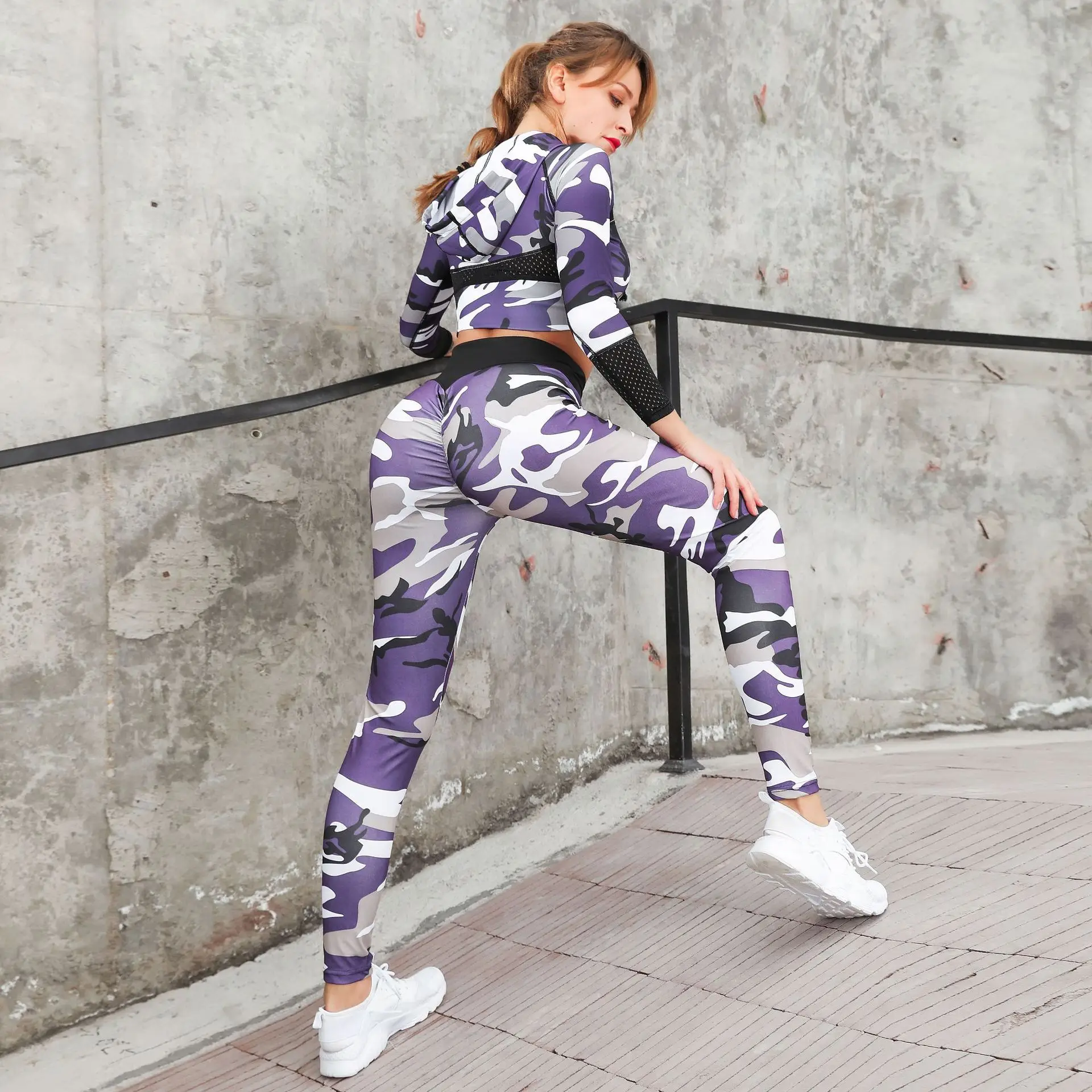 Женский Камуфляжный комплект для йоги одежда тренировок спортивные костюмы