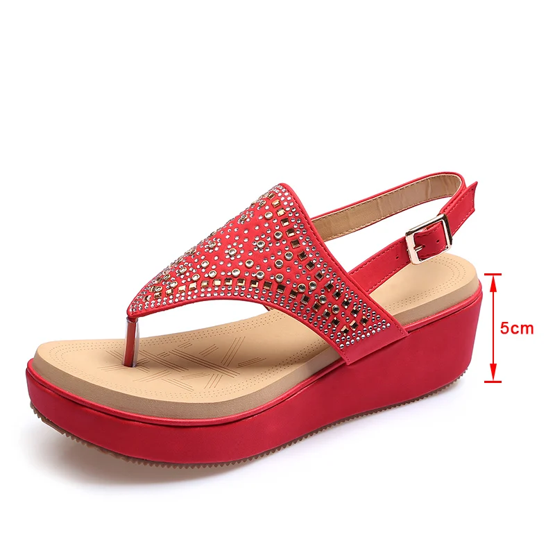 

MCCKLE Sandals for Women Female Clip Toe Diamond Platform Sandals Casual Ladies Thick Bottom T Shape Slip on Shoes Plus Size