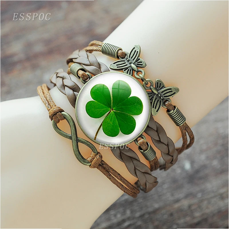 Браслет клевер на удачу в стиле ретро стеклянный светящийся браслет стимпанк с