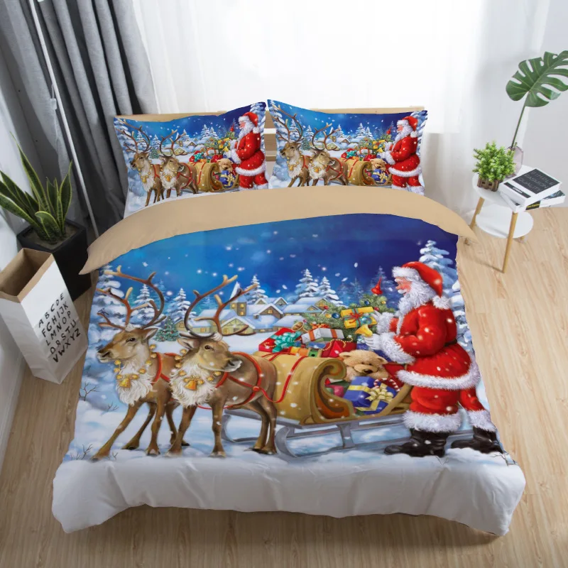 

Hot Sale Merry Christmas 3D White Bed Linen Custom Design Merry Christmas Duvet Cover Sets Full Twin Double Single Size Bedding