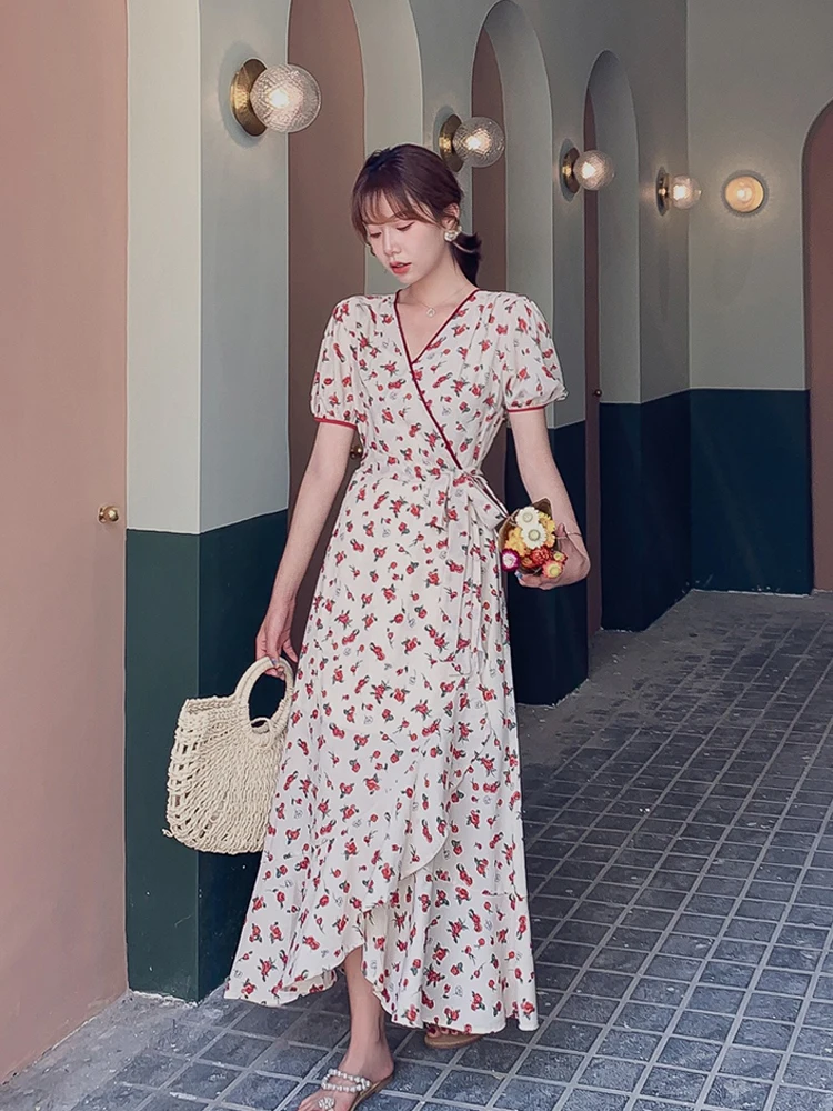 

Dresses for Women Summer French Retro Terrier Orange Skirt Floral First Love Dress Super Fairy Female Dress Chiffon Dresses