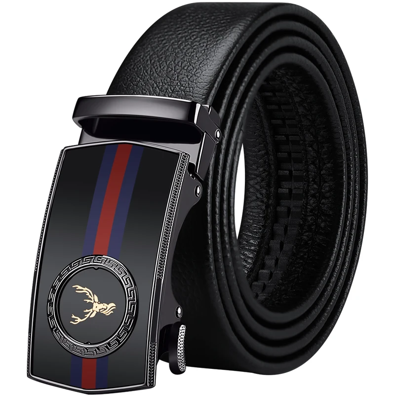 Мужской ремень из коровьей кожи черный с автоматической пряжкой ширина 3 5 см 105 130