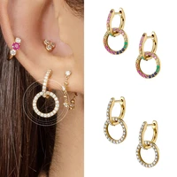 925 silver ear buckle circle pendant hoop earrings for women luxury rainbow crystal cz earrings fashion temperament jewelry gift