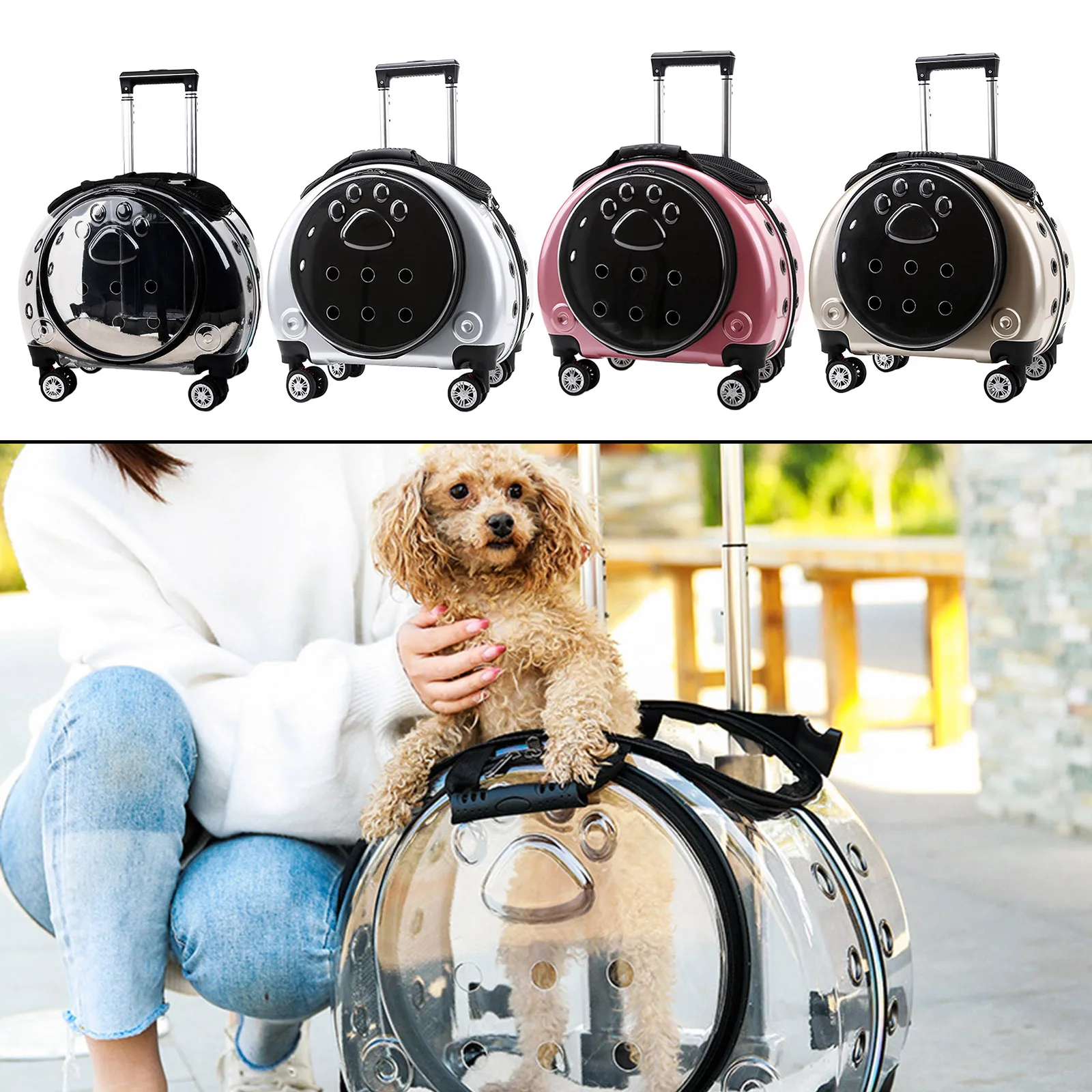 Pet Trolley Case Carrier for Cats and  Ventilated Cat Backpack Carrier, Comfort for Travel Hiking Walking Outdoor