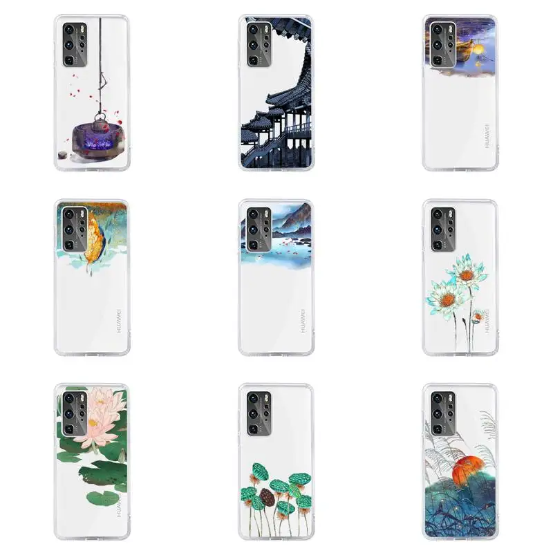 

Chinese Style Ancient poems Phone Case For Huawei P40 P30 P20 Mate Honor 10i 30 20 i 10 40 8x 9x Pro Lite Transparent Cover
