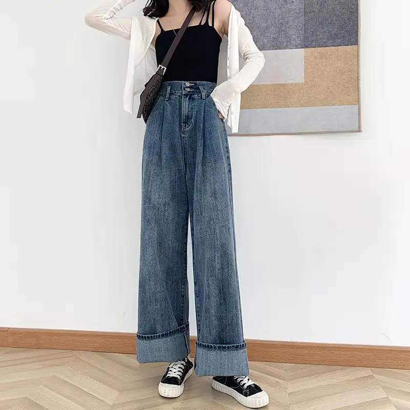

Woman Jeans Fashion Straight Leg Boyfriend Pants Plus Size Fashionable Casual High Waist Cotton Mop Pants Female Loose Trouser