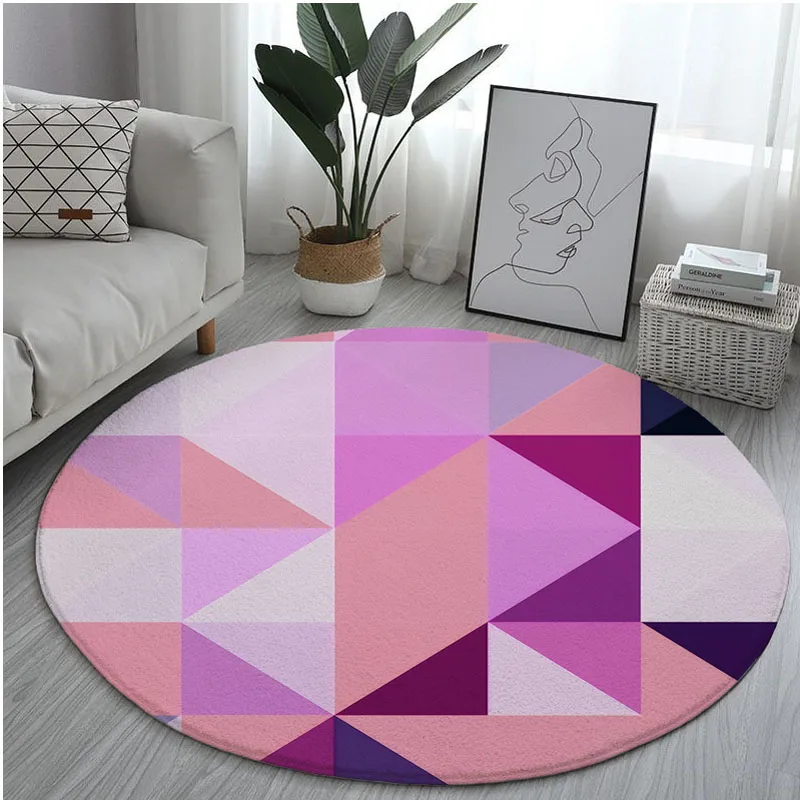 Круглый ковер с геометрическим рисунком нескользящий линия ромба компьютерное