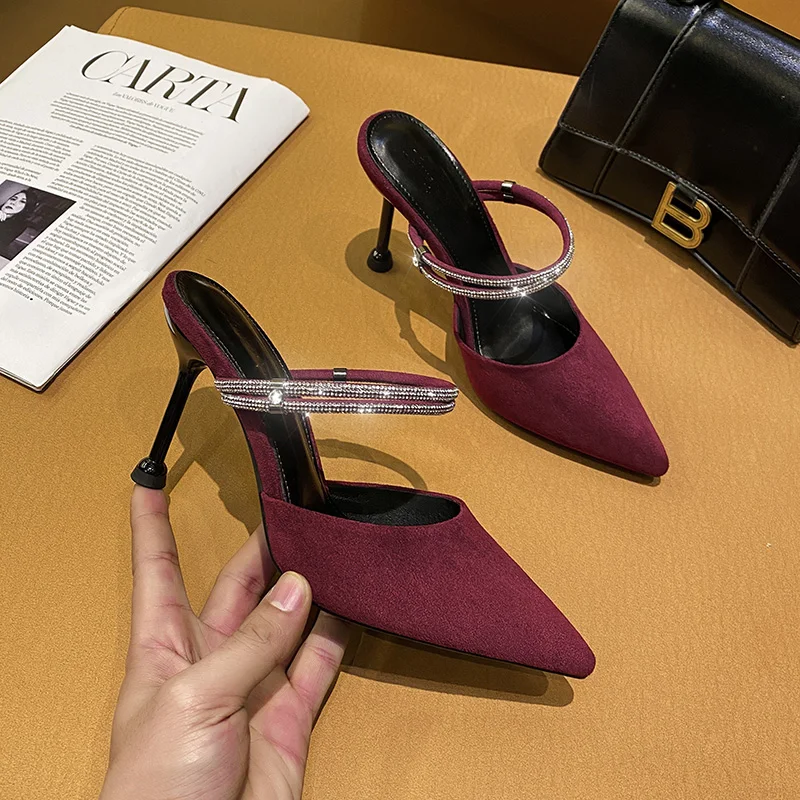 ?? 女性用ラインストーン付きハイヒールサンダル,サマーシューズ,セクシー,2つの方法,猫,6.5/8.5cm