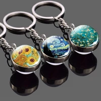 metal keychain van gogh starry sky art oil painting souvenir car key ring pendant creative glass ball jewelry