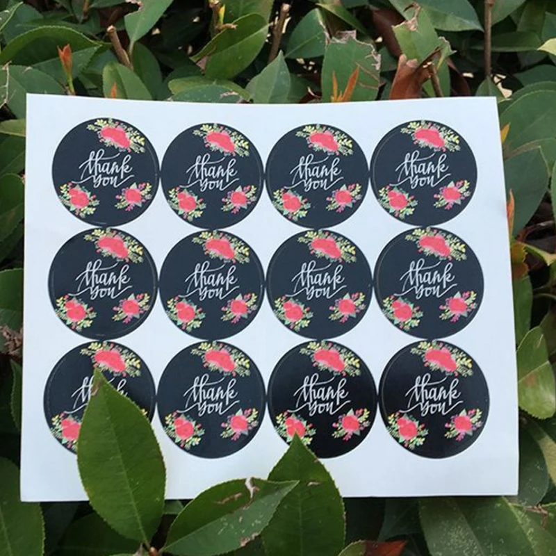 

120pcs/pack Fashion Black Thank You Flower Round Label Adhesive Kraft Baking Sealing Sticker For Gifts