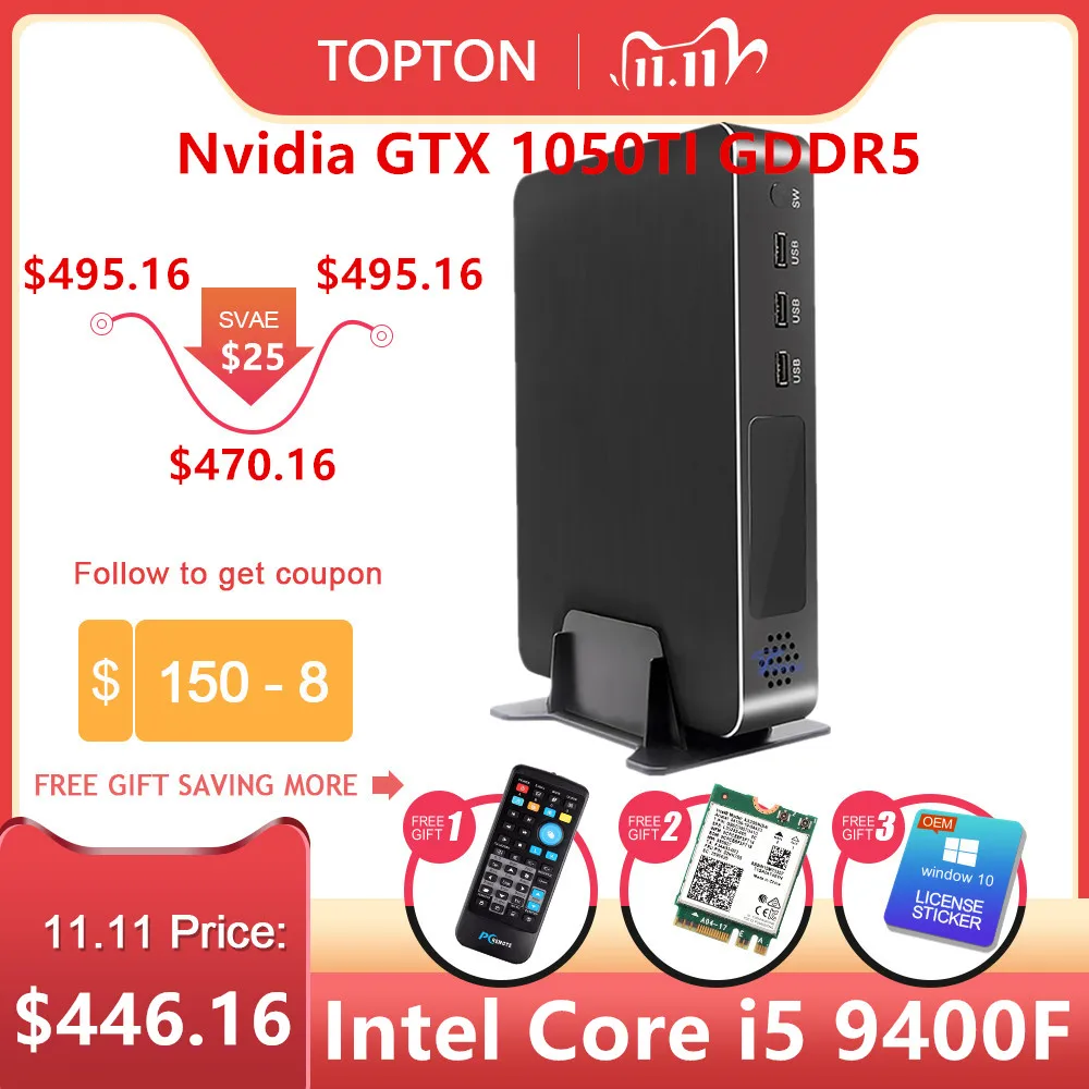 Мини ПК Intel i3 9100F/I5 9400F/i7 8700 6 ядер нитей Nvidia GTX 1050 4 Гб игровой компьютер 2 * DDR4 HDMI 0 1 DP DVI