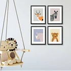 Плакат с мультяшными животными, бегемот, зебра, леопард, милый мультяшный детский сад, детская комната, декоративная картина, декор для детской комнаты, восхитительный