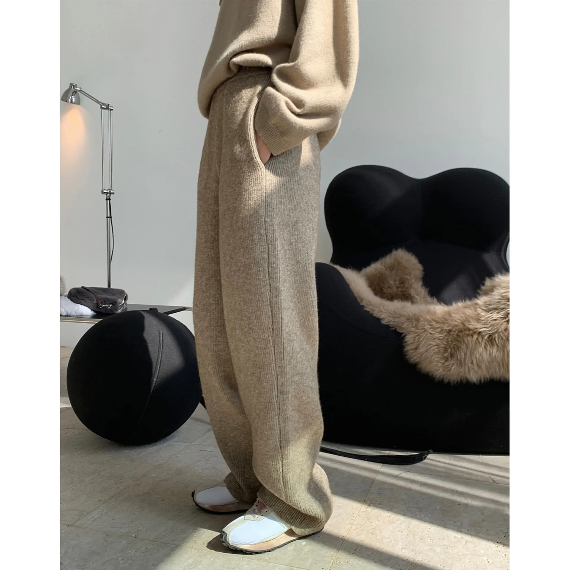 

Женские трикотажные брюки, повседневные длинные брюки с широкими штанинами, одежда для осени и зимы, размеры S,M