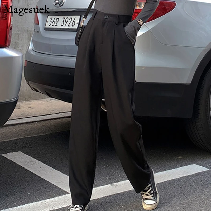 

Женские брюки с высокой талией, повседневные длинные однотонные узкие брюки с широкими штанинами, осень 2021, 10717