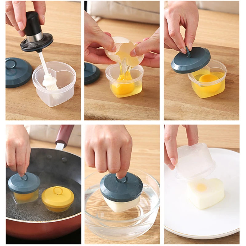 

bangcool 4Pcs Plastic Egg Steamer Creative Heart Shape Egg Mold Cooking Tool With 1pc Brush Egg Tools Kitchen Supplies