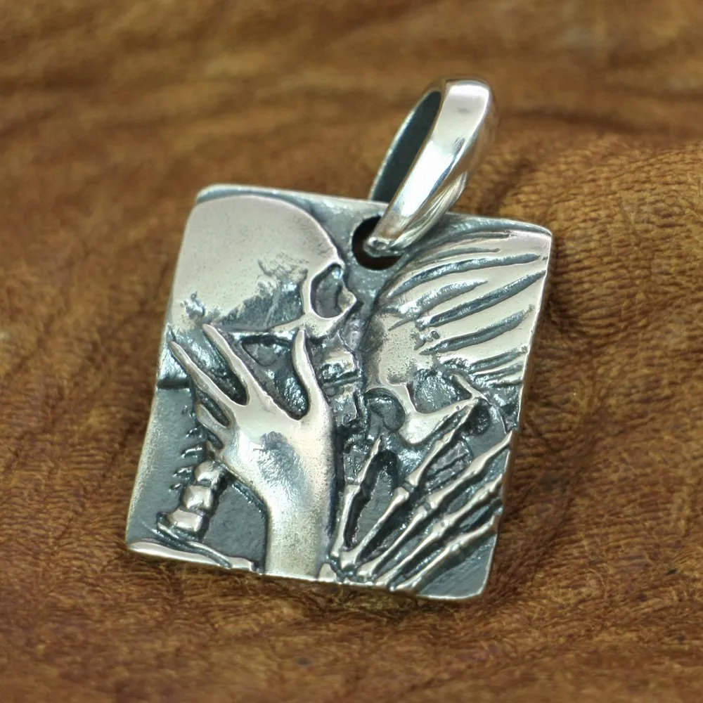 LINSION 925 Стерлинговое Серебро черепа любовь навсегда кулон Модные Подвески TA154