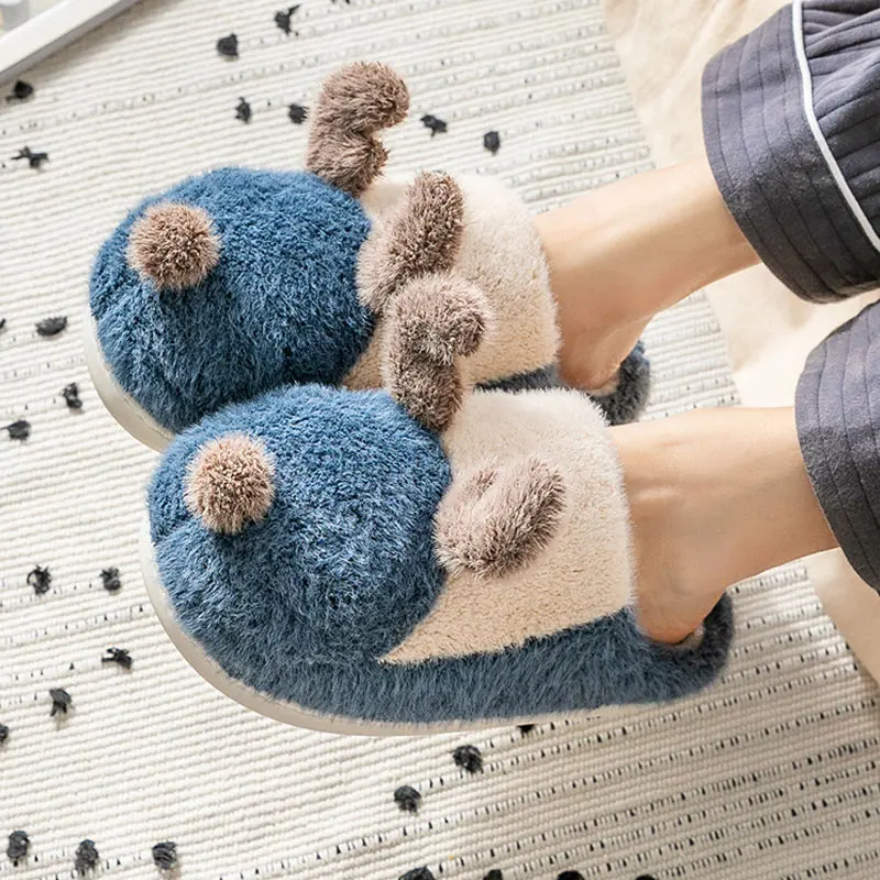 

Winter Women Home Slippers 2021 Sweet Elk Ear Furry Female Slippers Indoor Warm Comfort Cartoon Shoes Couple short plush Slipper