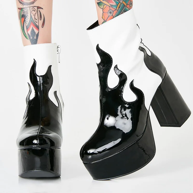 Женские ботильоны на платформе FSJ черно-белые кожаные ботинки массивном каблуке