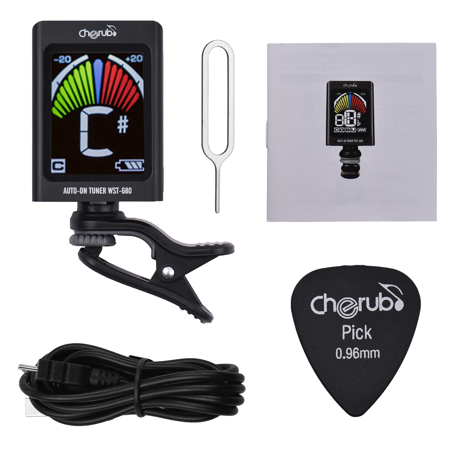 

Cherub Tuner Digital Auto-on Tuner Clip Type Tuner 1.7-inch VA LCD Display Apply for Guitar Ukulele Bass