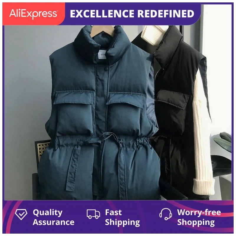 

Winter Spring Warm Vest 2021 Korean Loose Coat Thickening Before Short And Long Waist Cotton Waistcoat Women Puffer Jacket