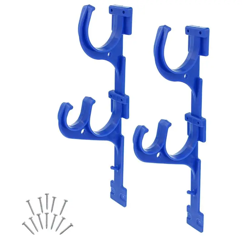 1 Set Pool Cleaning Tool Hook Brush Pick Up Organizer Hanger Bracket with Screws for Home Garden (Blue) |