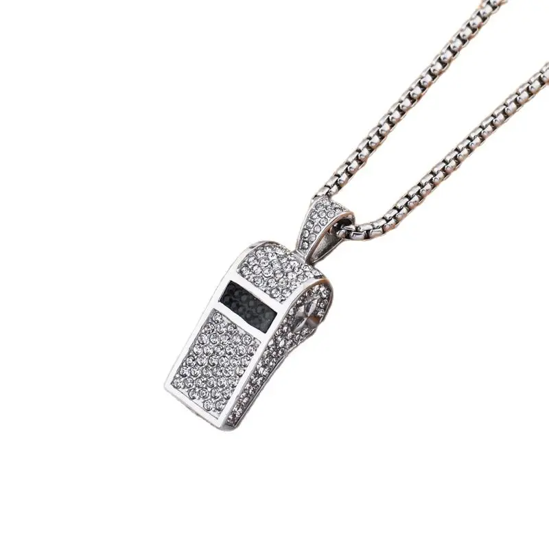 New Pave setting full rhinestones whistle pendant necklace men & ICED OUT Bling Bling Hip Hop fashion necklace CAGF0422