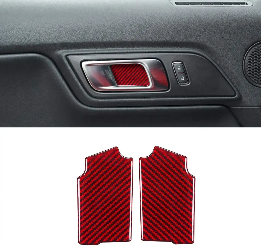 

2pcs Red Compatible with Carbon Fiber Door Handle Trim Cover Accessories for Ford Mustang 2015 2016 2017 2018 2019 2020