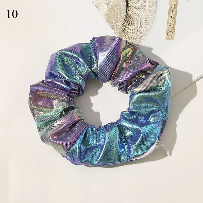 Gradient Color Scrunchies With Zip Zipper Women Elastic Hair Bands Laser Cloth Luxury Pocket Ring Girls Accessories |